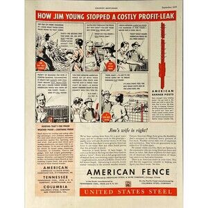 American Steel & Wire Company Fence "Making Farm Fencing" Illustrated Ad 1936